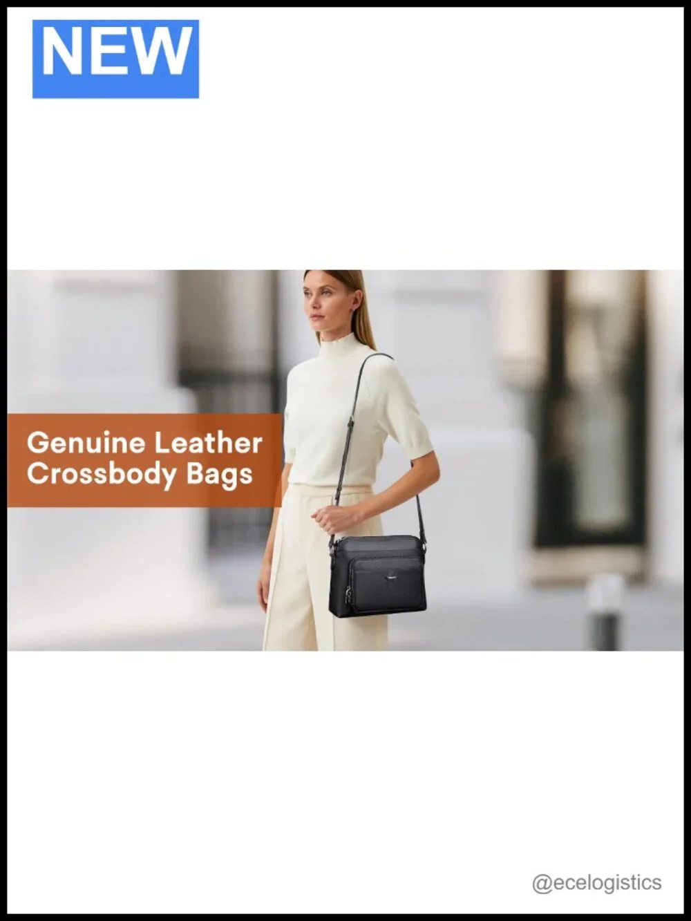 Genuine Leather Crossbody Bag with Card Slots, Adjustable Strap, Multiple